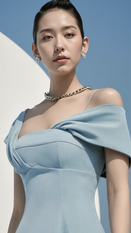 NAOMI ONE-SHOULDER STRAP MIDI DRESS IN BLUE