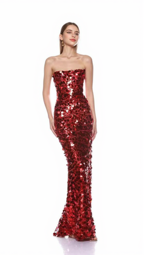 SHIVA STRAPLESS SEQUIN MAXI DRESS