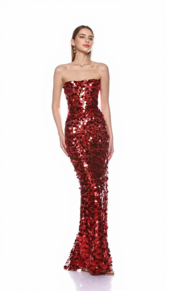 SHIVA STRAPLESS SEQUIN MAXI DRESS