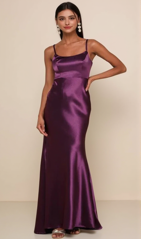 Dark Purple Satin Mermaid Maxi Dress