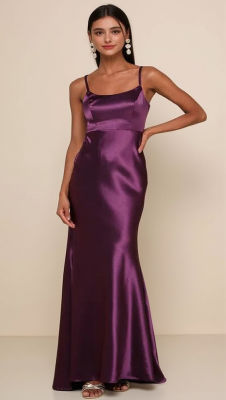DARK PURPLE SATIN MERMAID MAXI DRESS