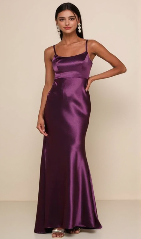 DARK PURPLE SATIN MERMAID MAXI DRESS