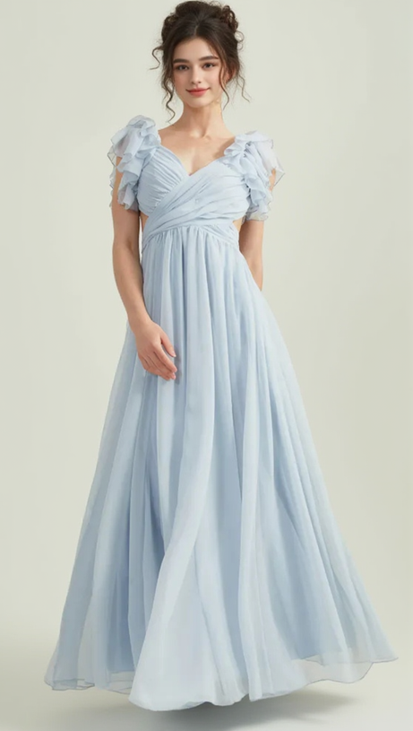 VANESSA RUFFLE SLEEVES MAXI DRESS IN BLUE