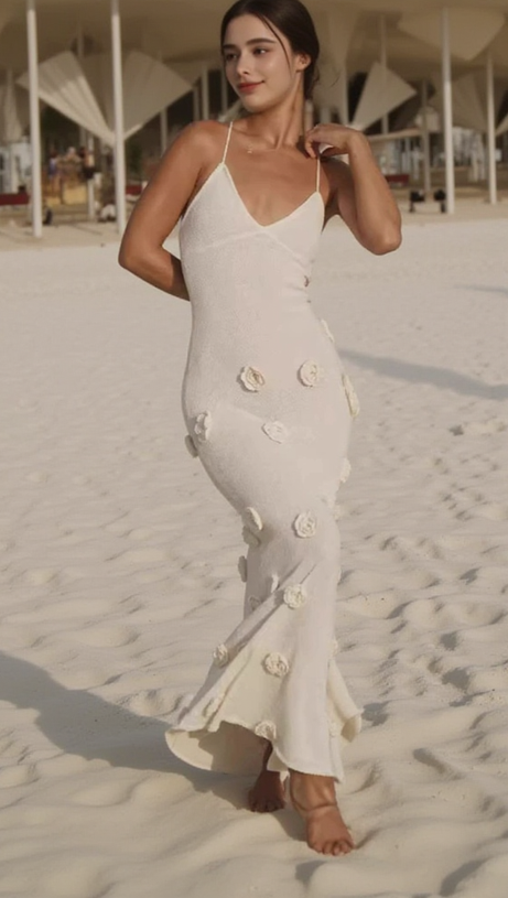 GIORGIO GRAY FLOWER KNITTED MAXI DRESS