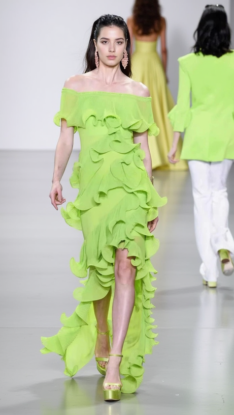 DORA GREEN OFF-SHOULDER PLEATED ORGANZA MAXI DRESS