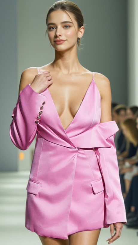 PLUNGE DRAPED SATIN BLAZER IN PINK