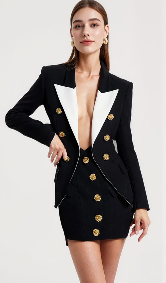 GISELLE SLIM-FIT JACKET WITH ROSES BUTTONS IN BLACK