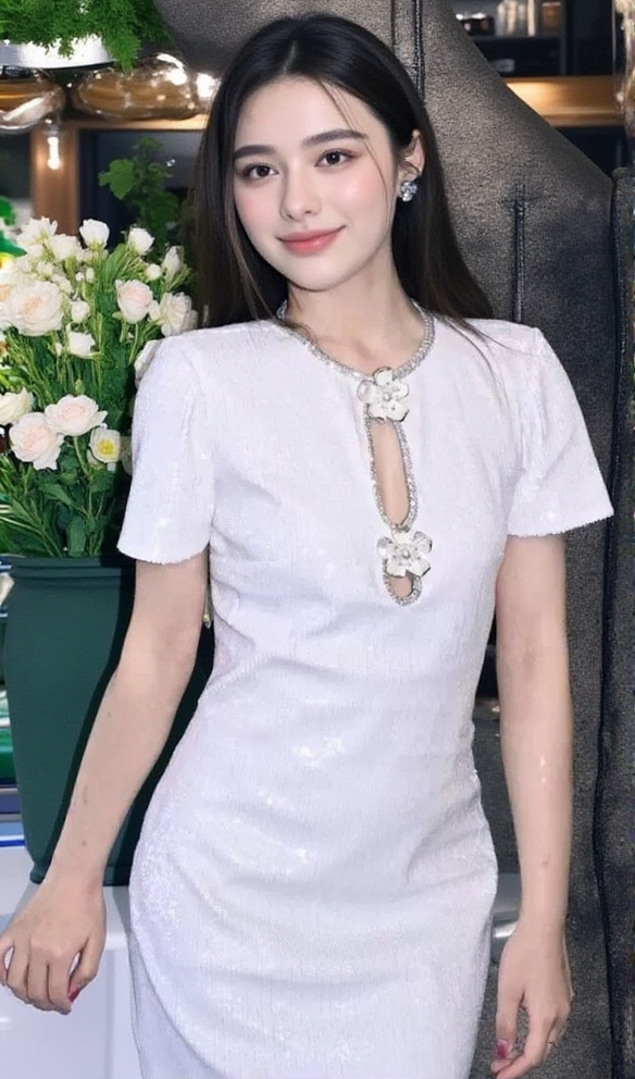 EDEN WEISSES MINIKLEID AUS TÜLL MIT VERZIERUNGEN, CUTOUTS UND PAILLETTEN