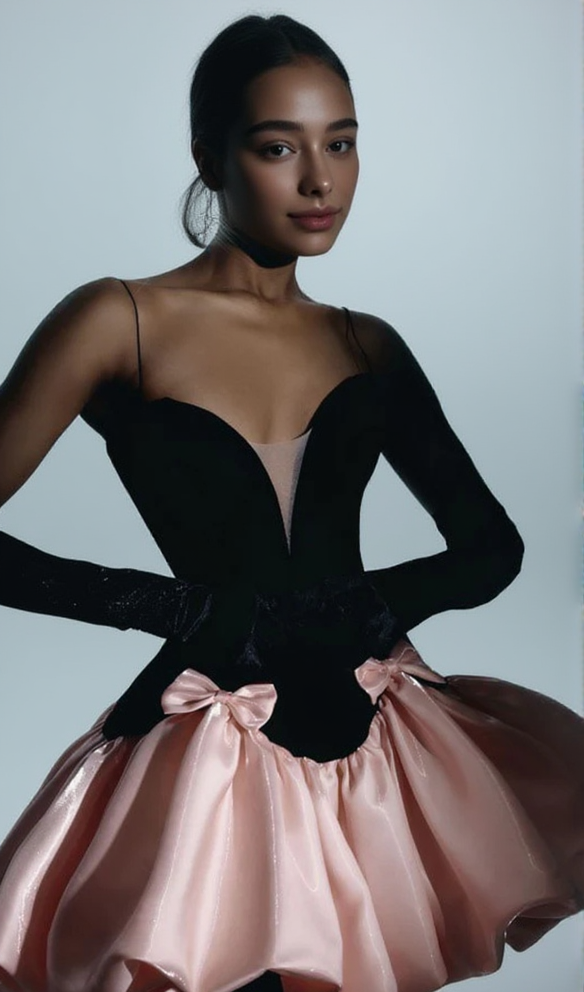 VALERIE TWO-TONE BOWQUETTE MINI DRESS