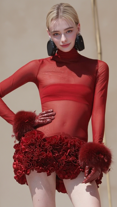 SAMANTHA POPPIES EMBELLISHED MINI DRESS IN RED