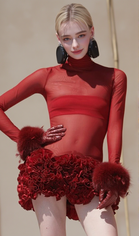 AIIZIE SAMANTHA POPPIES EMBELLISHED MINI DRESS IN RED - product image