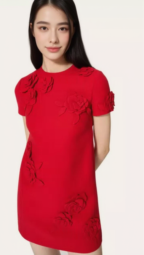 SELENA EMBROIDERED CREPE COUTURE MINI DRESS IN RED