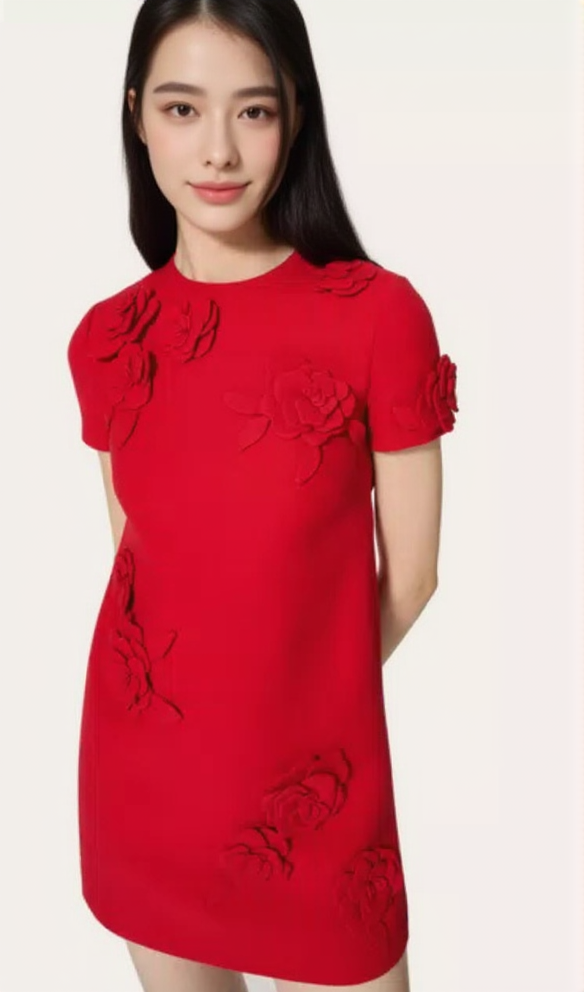 SELENA EMBROIDERED CREPE COUTURE MINI DRESS IN RED