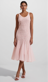 SYLVIA PINK EMBROIDERED SPLICING SLEEVELESS MIDI DRESS