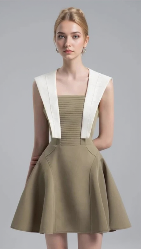 ZWEIFARBIGES MINIKLEID IN OLIV