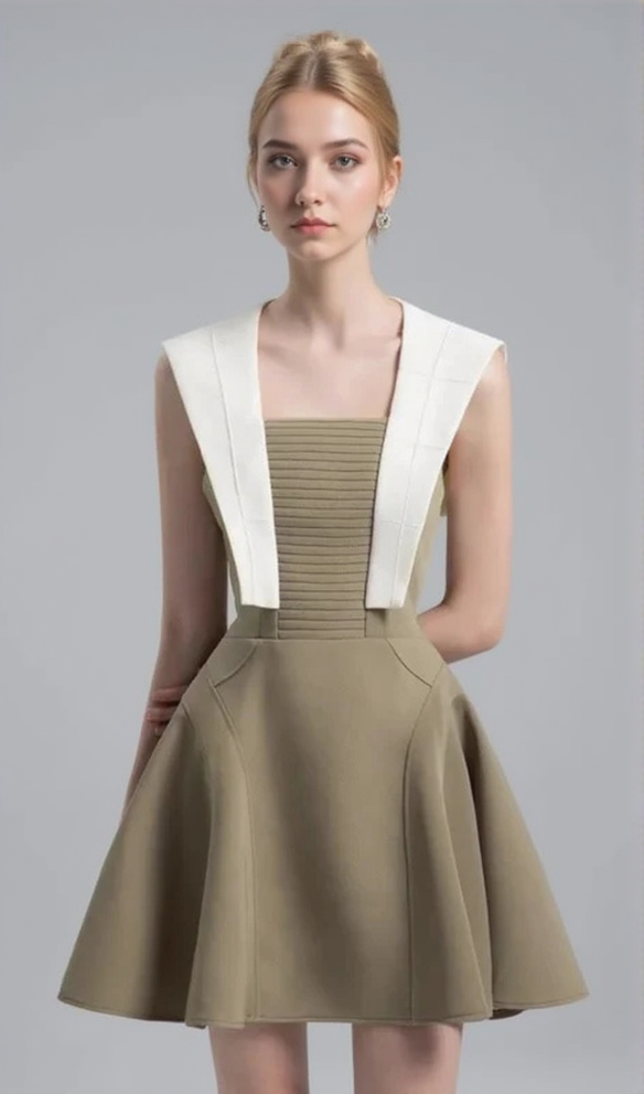 AIIZIE TWO-TONE MINI DRESS IN OLIVE - product image