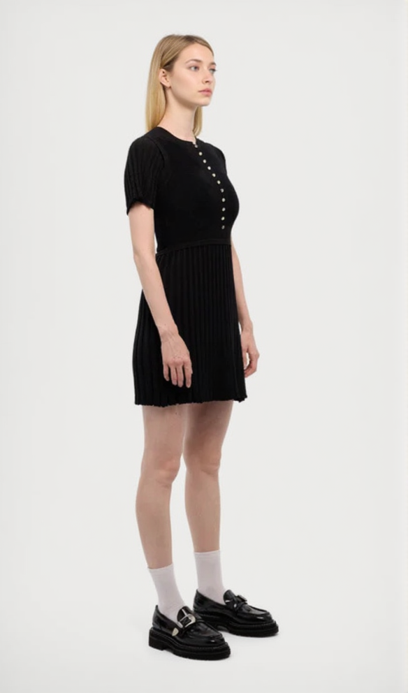 SHEILA BLACK UFFLED CUFFS KNIT MINI DRESS