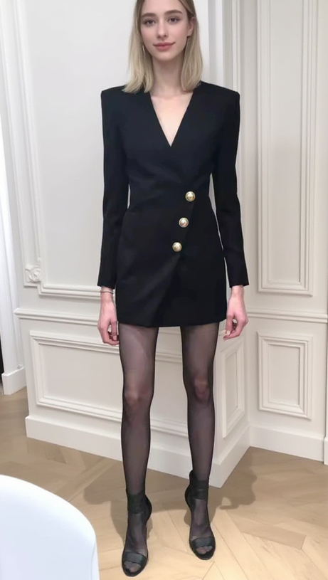 HEDDA SCHWARZES SAMT-MINIKLEID MIT V-AUSSCHNITT UND METALLKNÖPFEN