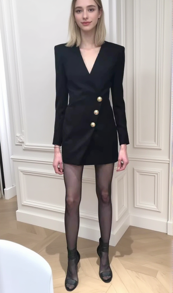 HEDDA SCHWARZES SAMT-MINIKLEID MIT V-AUSSCHNITT UND METALLKNÖPFEN