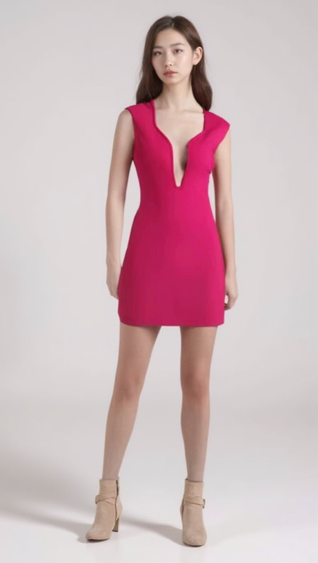 MIRABELLE ROSE RED V-NECK BANDAGE MINI DRESS