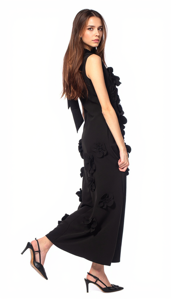 AIIZIE ANNONA BLACK FLOWER EMBELLISHED MAXI DRESS - product image