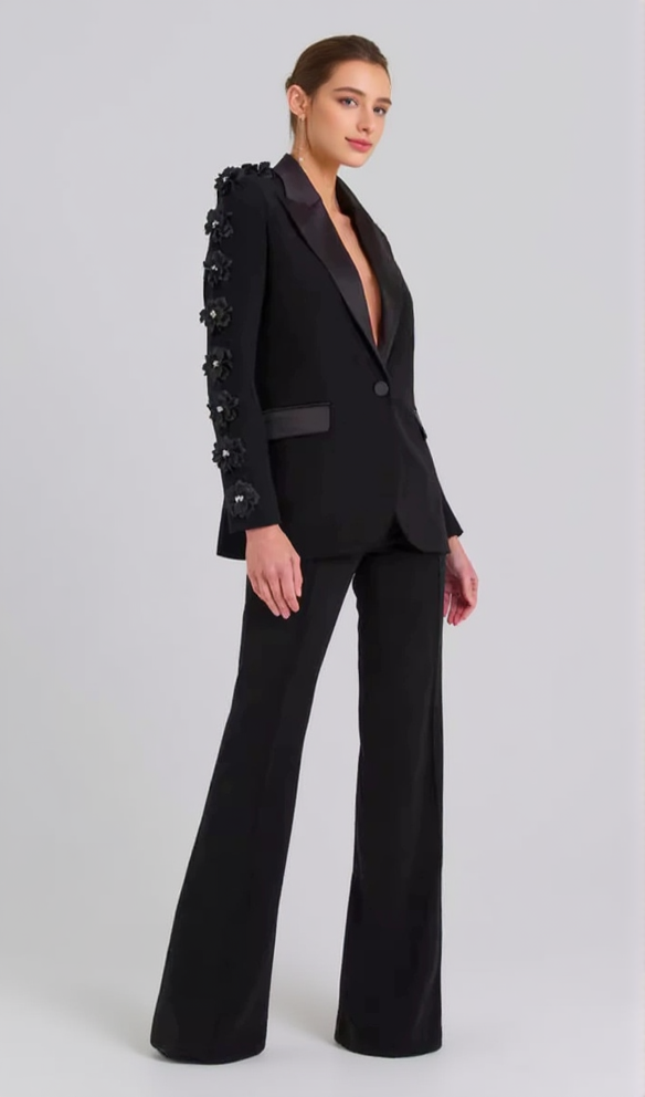 AIIZIE LEONIE FLOWER EMBELLISHED BLACK BLAZER - product image