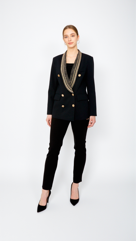 GAIL BEADED COLLAR LACE-UP DOUBLE BREASTED DRESSY BLAZER