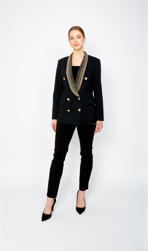 AIIZIE GAIL BEADED COLLAR LACE-UP DOUBLE BREASTED DRESSY BLAZER - product image