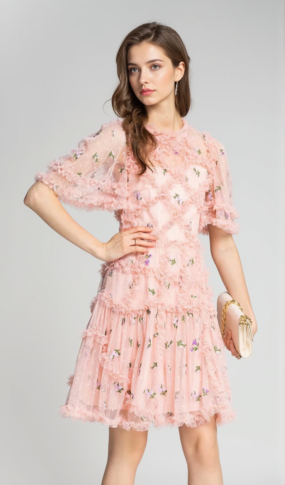 AIIZIE AURORA RUFFLES TULLE MINI DRESS IN PINK - product image