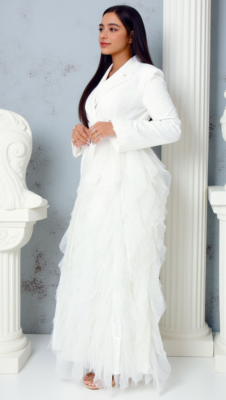 DATAYA MESH PATCHWORK COAT IN WHITE