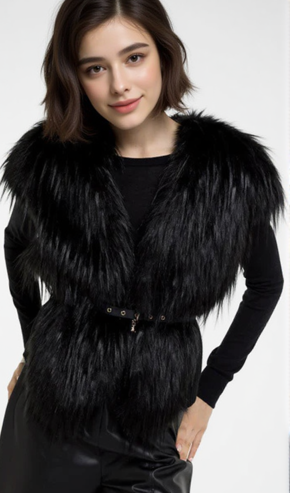 AIIZIE FAUX FUR PATCHWORK CARDIGAN VEST - product image
