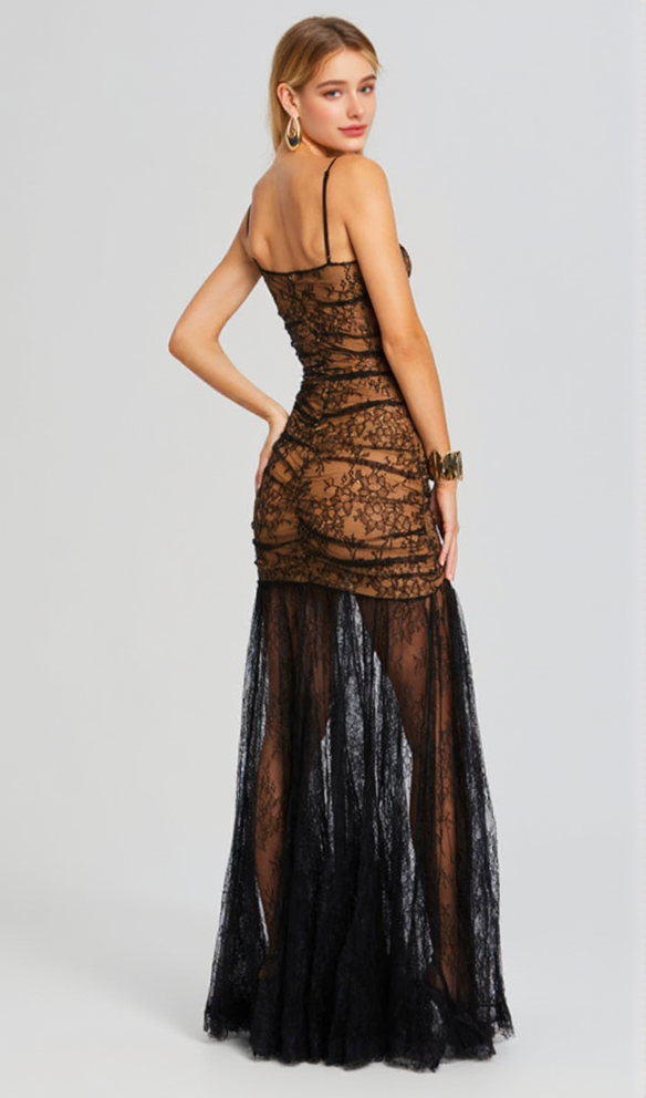AIIZIE FLORAL PRINT LACE MAXI DRESS IN BLACK - product image