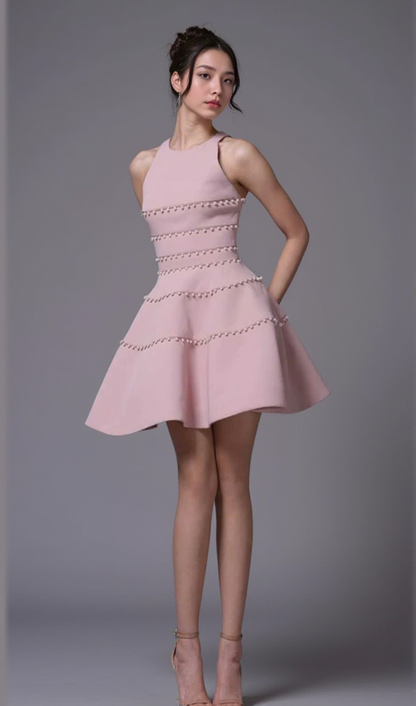 AIIZIE A-LINE MINIDRESS WITH PEARL DETAIL IN PINK - product image