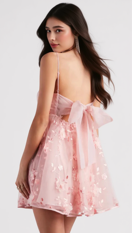 EDEN FLOWER BABYDOLL MINI DRESS IN BLUSH