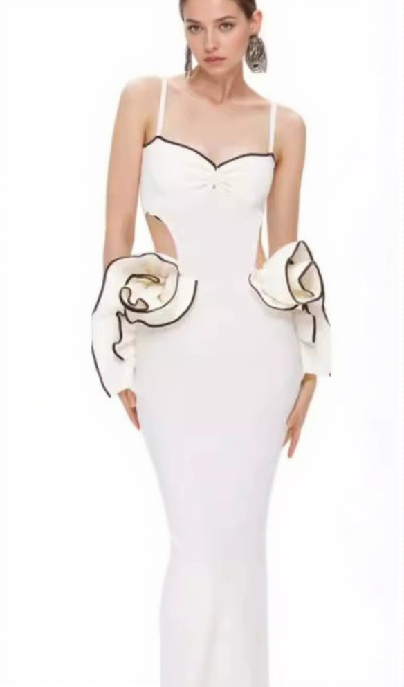 AIIZIE LILLIAN WAIST FLOWER RUFFLE EMBELLISHED CUT OUT MAXI DRESS - product image