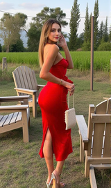 Flower Halter Cut Out Dress in red