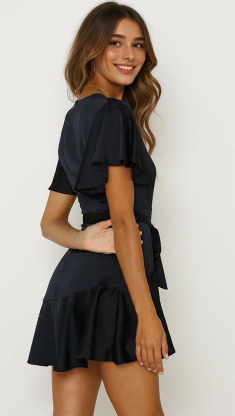 SATIN PLEATED MINI DRESS