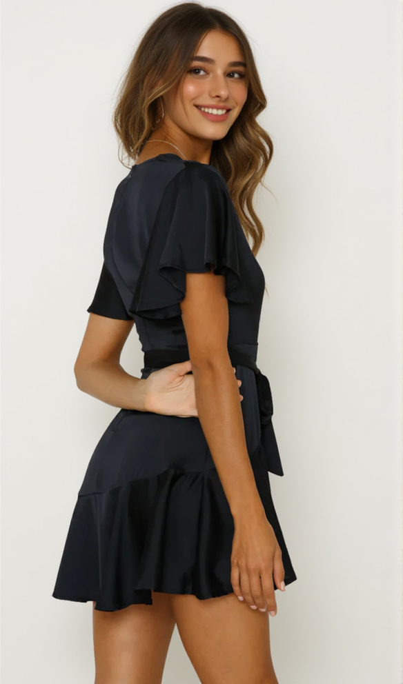 AIIZIE SATIN PLEATED MINI DRESS - product image