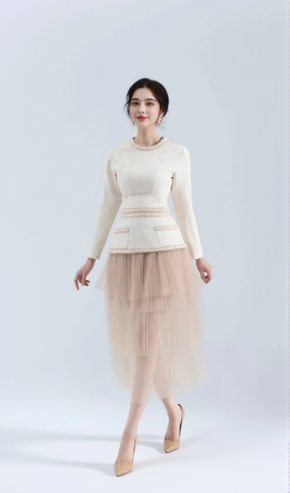 AIIZIE KAITY LAYERED SKIRT SET IN BEIGE - product image