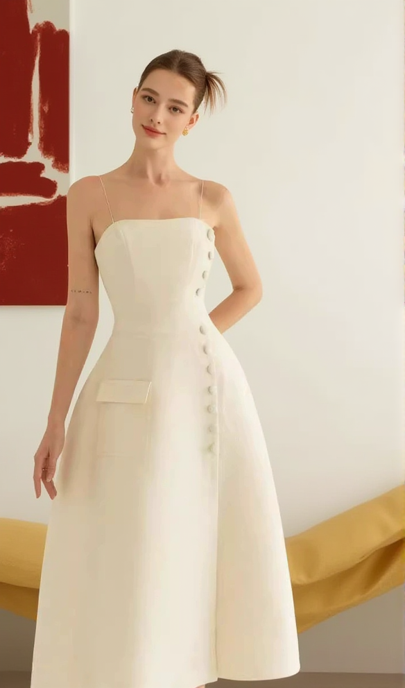 AIIZIE ELIO BUTTON-EMBELLISHED MIDI DRESS IN CREAM - product image