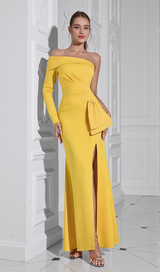 Brook off-shoulder bodycon midi dress in yellow