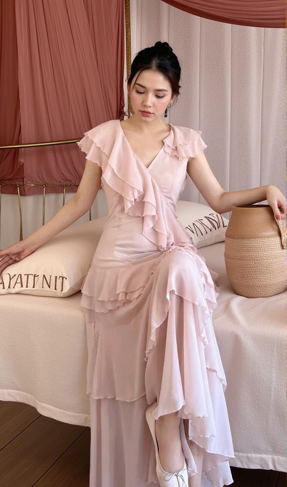 AIIZIE RUFFLED MAXI DRESS IN PALE PINK - product image