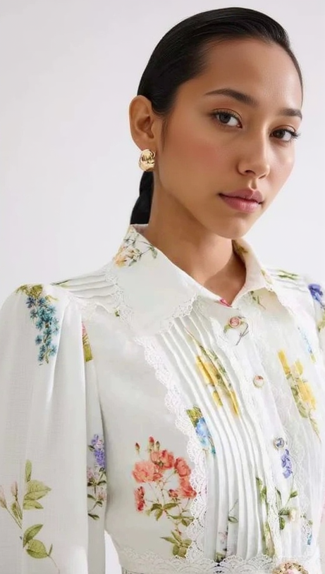 MURIEL LONG CUFFED SLEEVES FLORAL MAXI DRESS