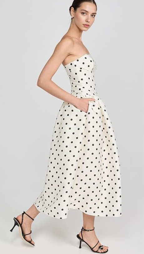 ULA CREAM POLKA DOT TAFFETA MIDI DRESS