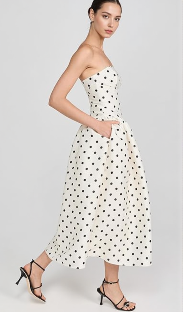AIIZIE ULA CREAM POLKA DOT TAFFETA MIDI DRESS - product image