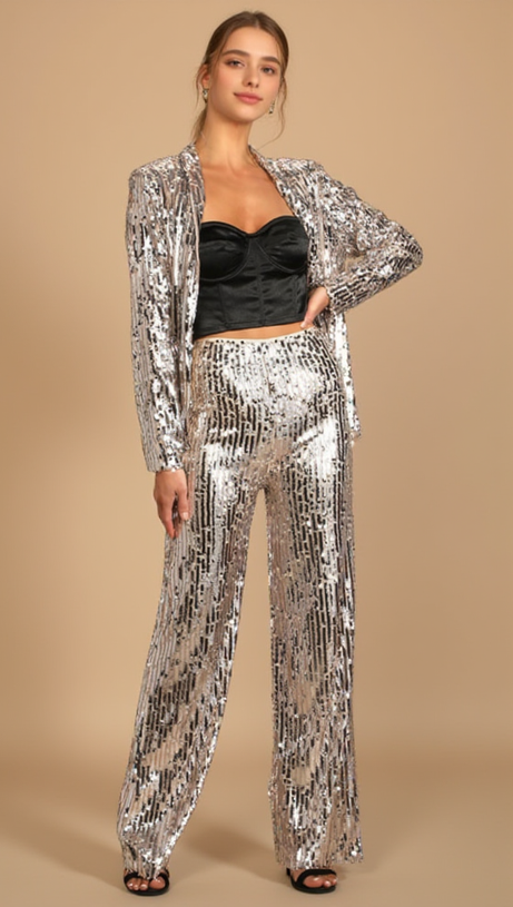 SILVER MULTI SEQUIN PANTS