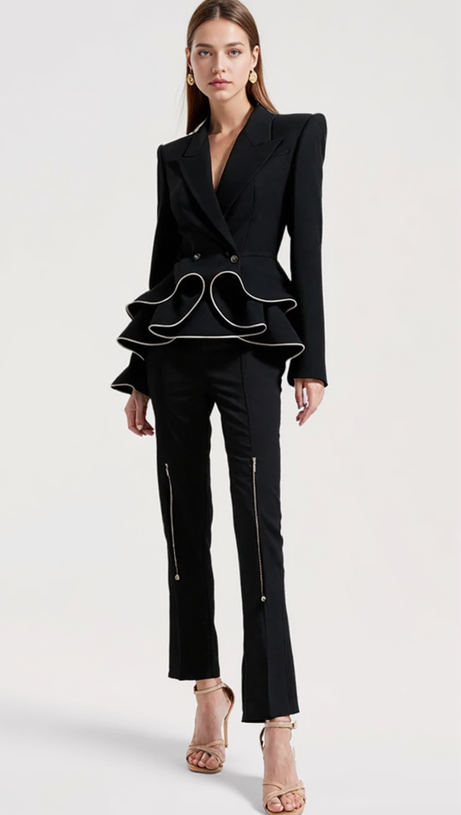 JAMIE ZIPPED PEPLUM DOUBLE-BREASTED BLAZER SET