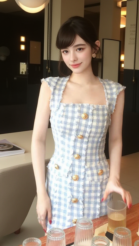 BLUE WHITE GINGHAM MINI DRESS