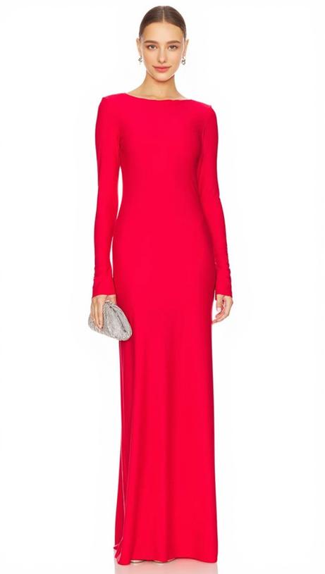 CANDICE LONG SLEEVE BACKLESS MAXI DRESS IN RED