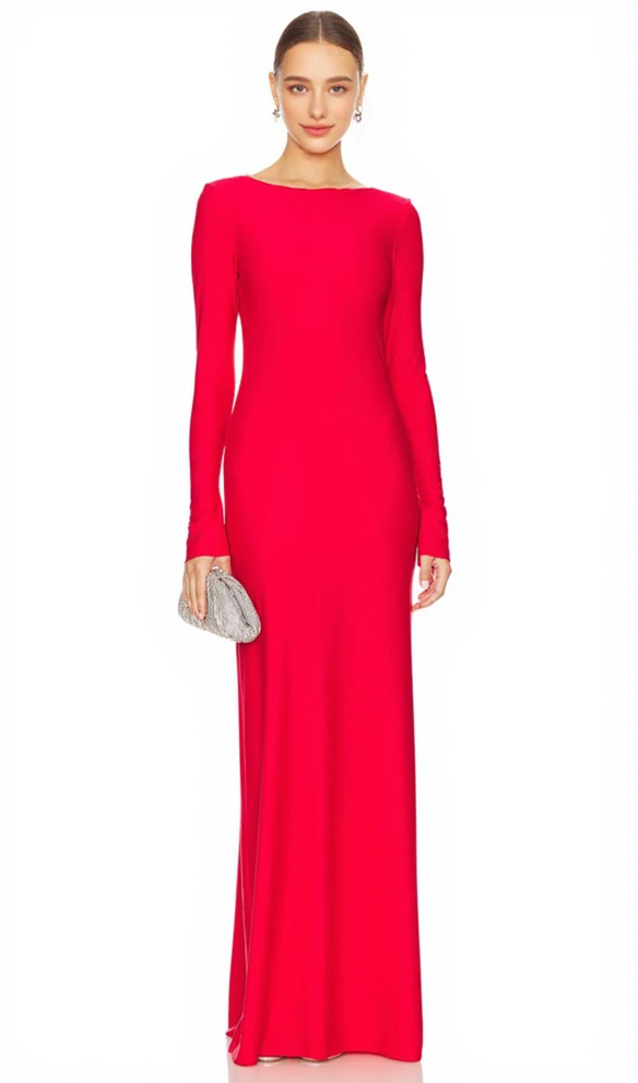CANDICE LONG SLEEVE BACKLESS MAXI DRESS IN RED